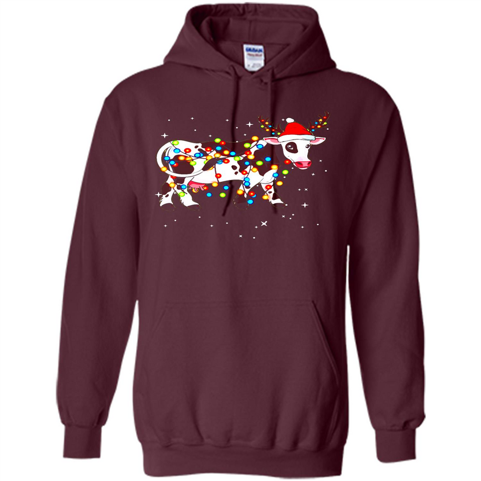 Christmas Lights Cow Wearing Santa Hat Funny Xmas Sweatshirt - Hoodie
