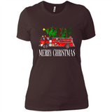 Firetruck Santa Sleigh Merry Christmas Firefighter - Ladies' Boyfriend T-Shirt