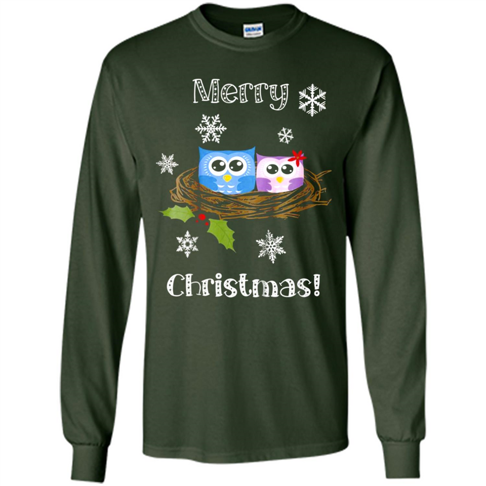 Cute Christmas Shirt Merry Christmas Snowflakes Owls Nest