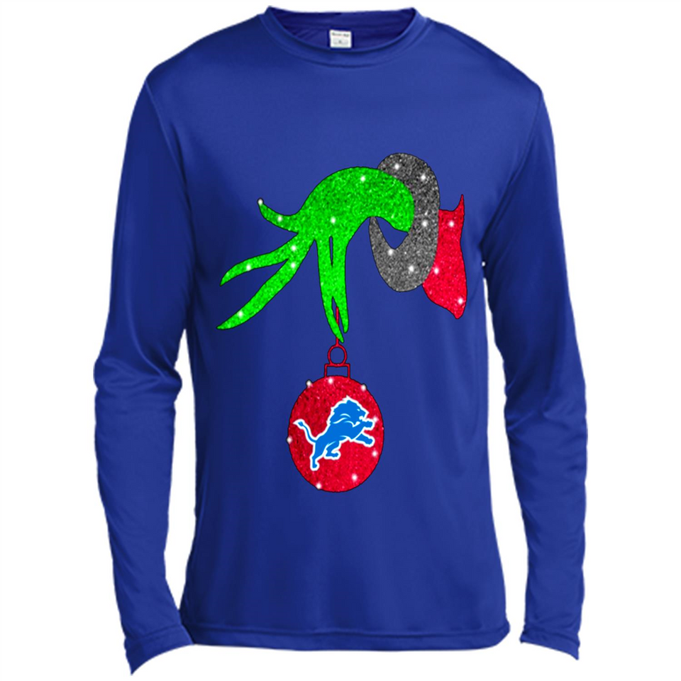 GRINCH HAND HOLDING DETROIT LIONS GLITTER CHRISTMAS PINGPONG