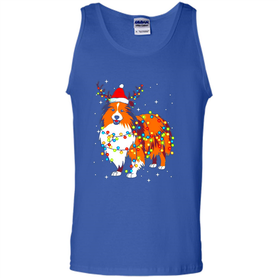 Christmas Lights Shetland Sheepdog Wearing Santa Hat Funny Xmas Mug - Tank Top