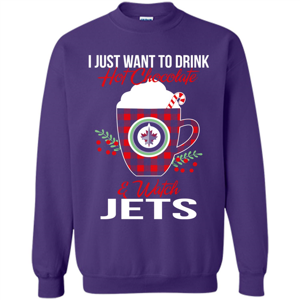 I Just Want To Drink Hot Chocolate & Watch Winnipeg Jets Ugly Christmas Sweater PINGPONG