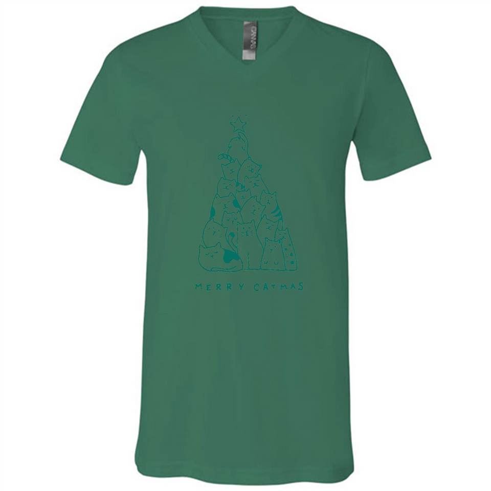 Merry Catmas Funny Cat Christmas Tree Sweatshirt - Canvas Unisex V-Neck