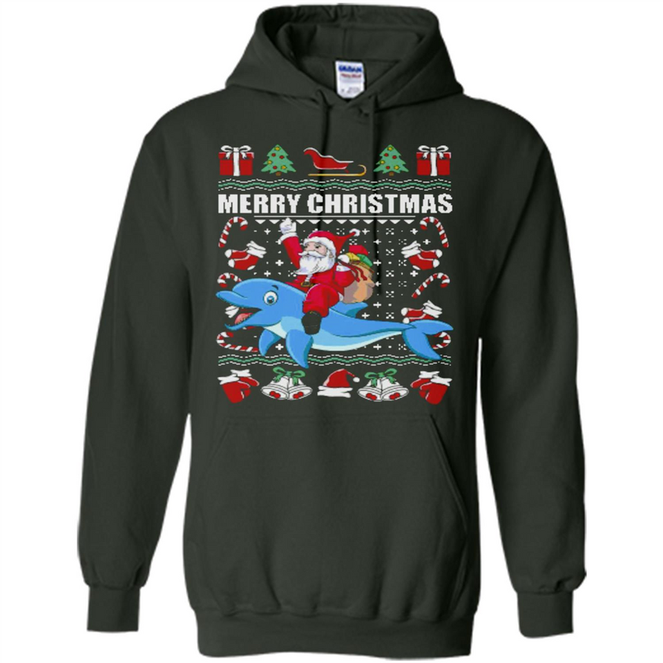 Ugly Christmas Santa Riding Dolphin - Hoodie
