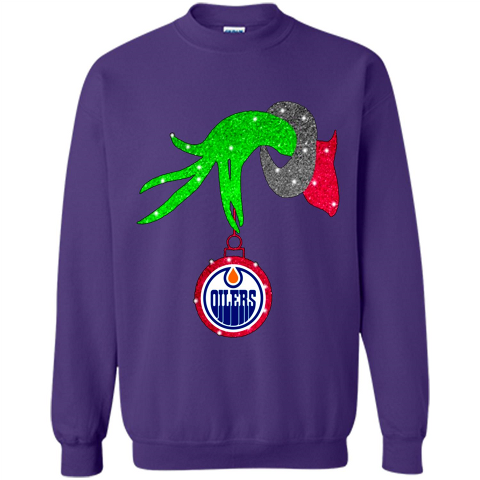 GRINCH HAND HOLDING EDMONTON OILERS GLITTER CHRISTMAS PINGPONG
