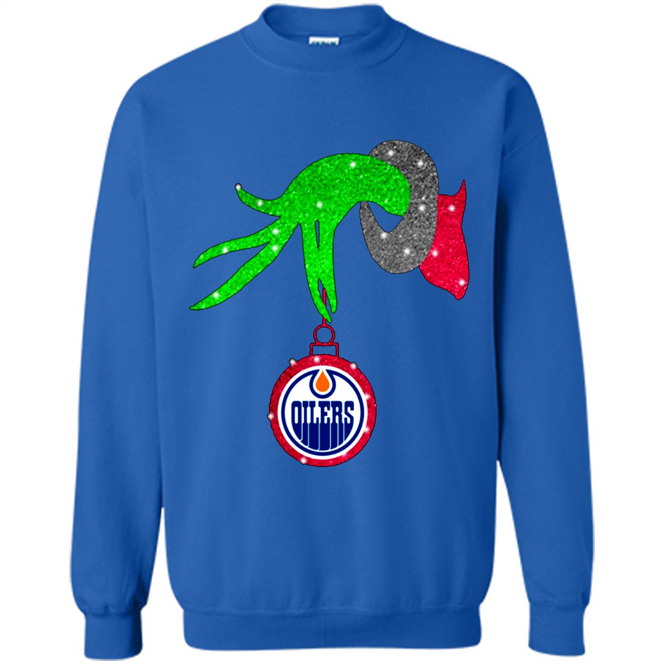 GRINCH HAND HOLDING EDMONTON OILERS GLITTER CHRISTMAS PINGPONG