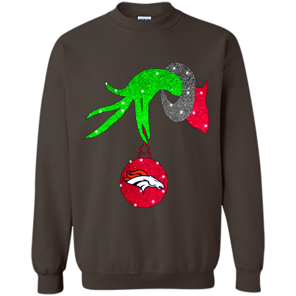 GRINCH HAND HOLDING DENVER BRONCOS GLITTER CHRISTMAS PINGPONG