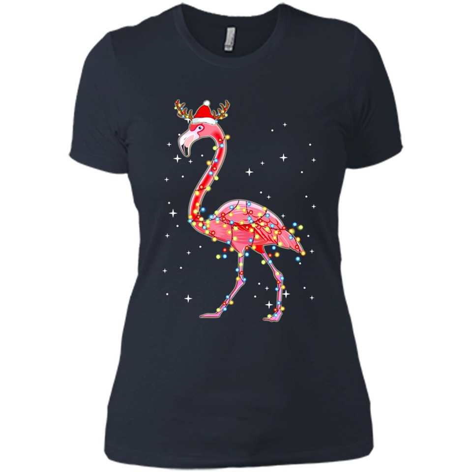 Christmas Lights Flamingo Wearing Santa Hat Funny Xmas - Ladies' Boyfriend T-Shirt