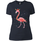 Christmas Lights Flamingo Wearing Santa Hat Funny Xmas - Ladies' Boyfriend T-Shirt
