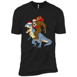Bigfoot Riding Dinosaurus T-Shirt Funny Bigfoot Santa - Premium Short Sleeve T-Shirt