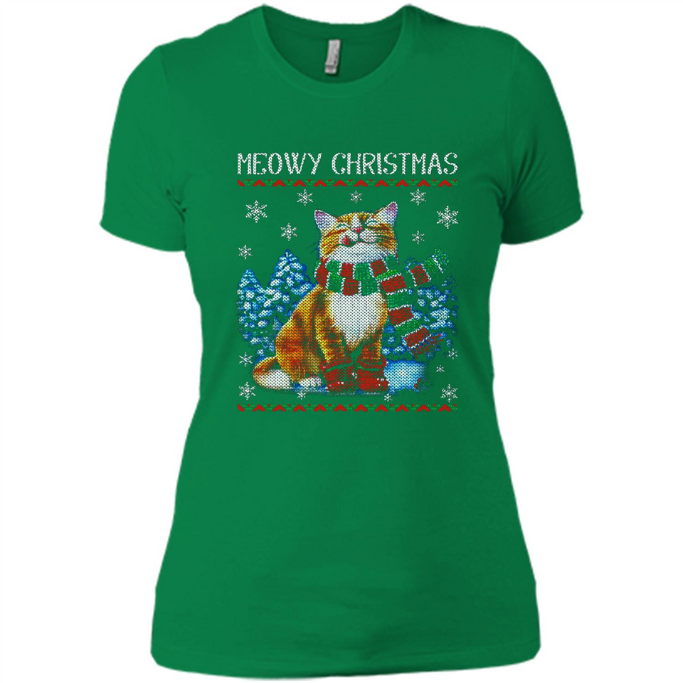 Christmas Ugly Sweater Cat With Christmas Meowy Chritstmas - Ladies' Boyfriend T-Shirt