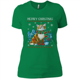 Christmas Ugly Sweater Cat With Christmas Meowy Chritstmas - Ladies' Boyfriend T-Shirt