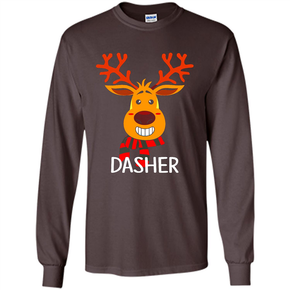 Dasher Reindeer Santa Claus Funny Xmas Holiday T-Shirt - Long Sleeve T-Shirt