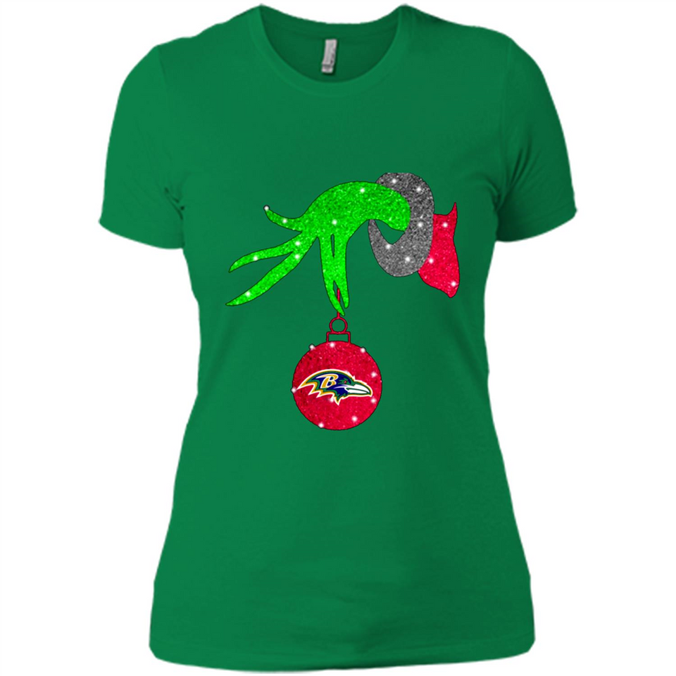 GRINCH HAND HOLDING BALTIMORE RAVENS GLITTER CHRISTMAS PINGPONG