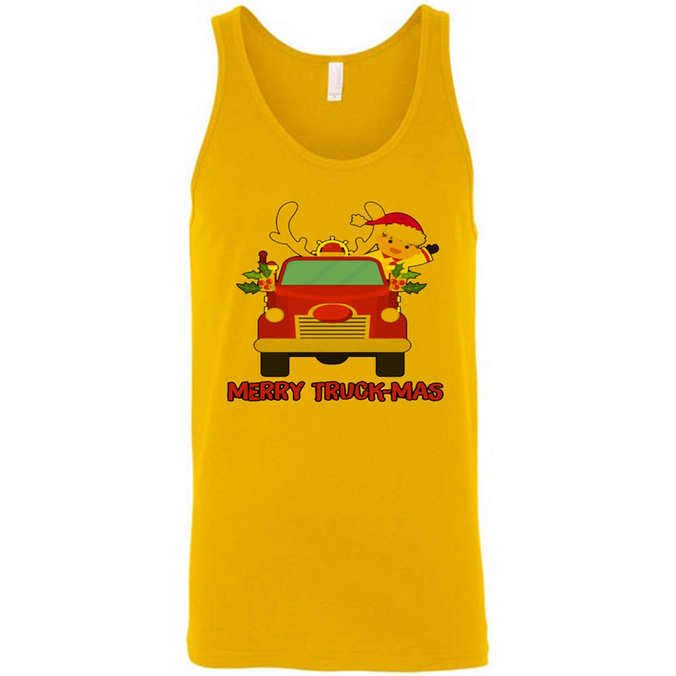 Merry Truck-Mas Christmas Fire Truck Cute Reindeer Sporty - Canvas Unisex Tank