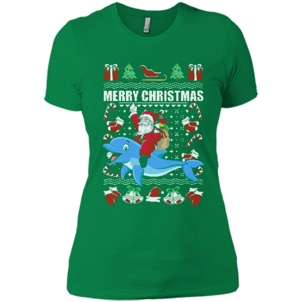 Ugly Christmas Santa Riding Dolphin - Ladies' Boyfriend T-Shirt