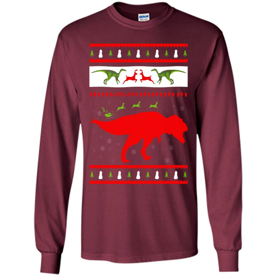 Dinosaur and Santa Clause Ugly Christmas Sweater - Long Sleeve T-Shirt