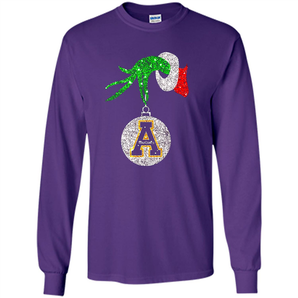 Funny Appalachian State Mountaineers Glitter Grinch Monogram Ornament Christmá - Long Sleeve T-Shirt