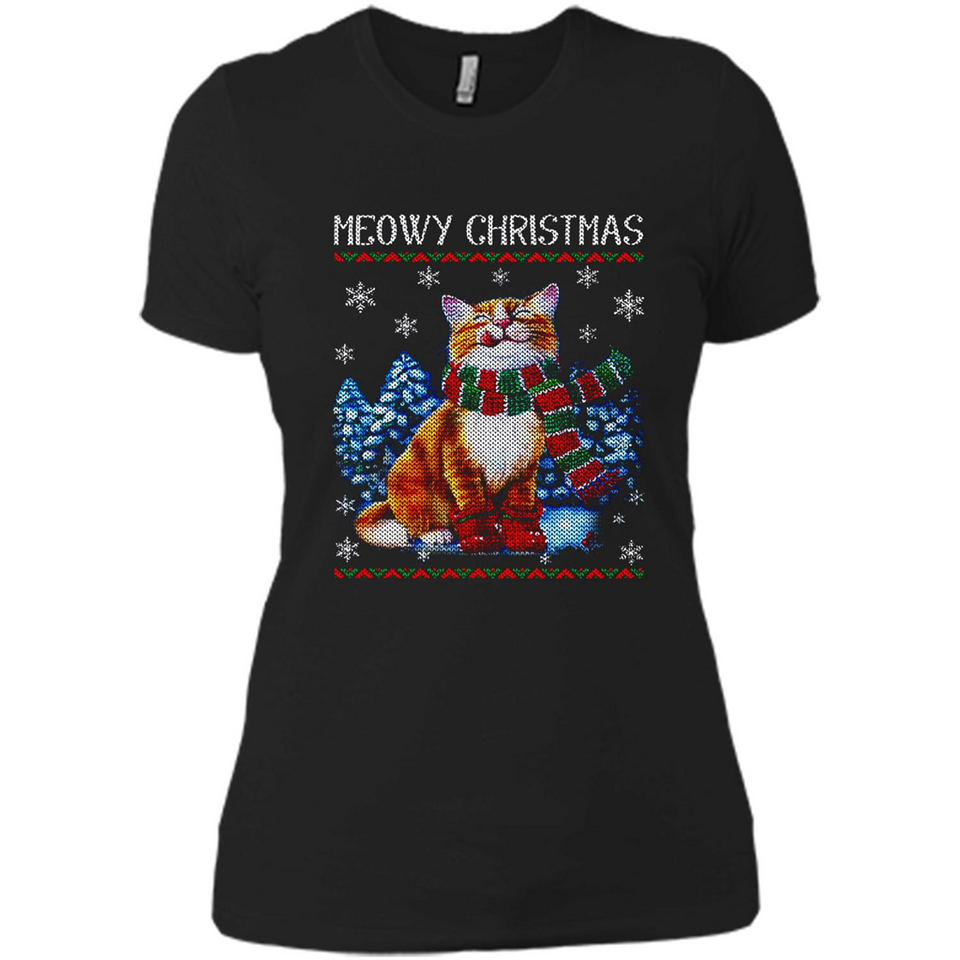 Christmas Ugly Sweater Cat With Christmas Meowy Chritstmas - Ladies' Boyfriend T-Shirt