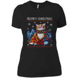 Christmas Ugly Sweater Cat With Christmas Meowy Chritstmas - Ladies' Boyfriend T-Shirt