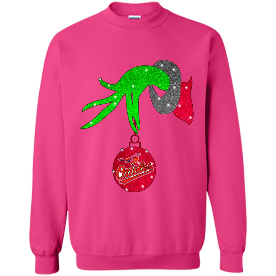 GRINCH HAND HOLDING BALTIMORE ORIOLES GLITTER CHRISTMAS PINGPONG