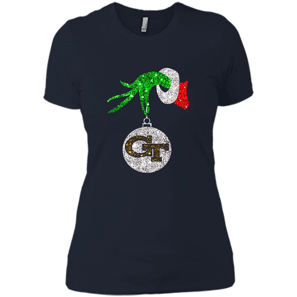 Fantastic Georgia Tech Yellow Jackets Glitter Grinch Monogram Ornament Christmas - Ladies' Boyfriend T-Shirt