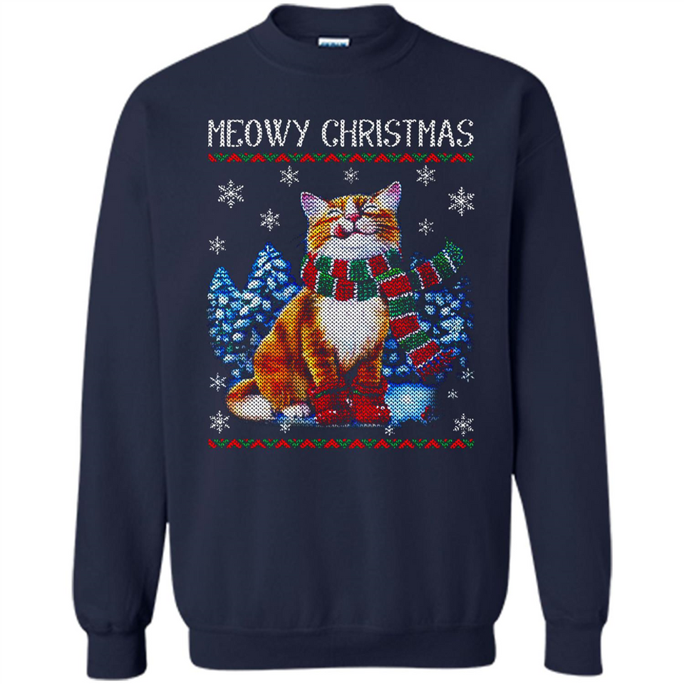 Christmas Ugly Sweater Cat With Christmas Meowy Chritstmas - Sweatshirt
