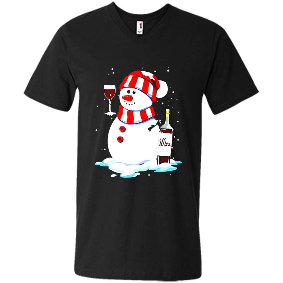 Cute Snowman drink Red Wine Christmas T-Shirt - Men's V-Neck