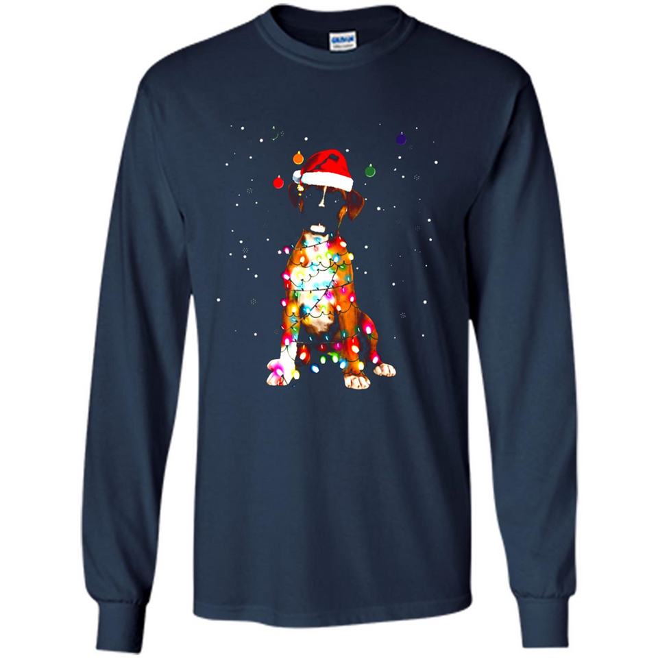 Christmas Lights Boxer Dog Funny Xmas Sweatshirt - Long Sleeve T-Shirt