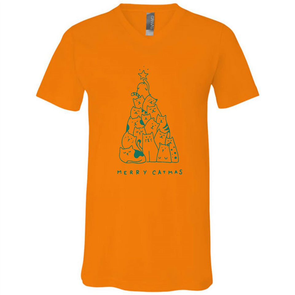 Merry Catmas Funny Cat Christmas Tree Sweatshirt - Canvas Unisex V-Neck
