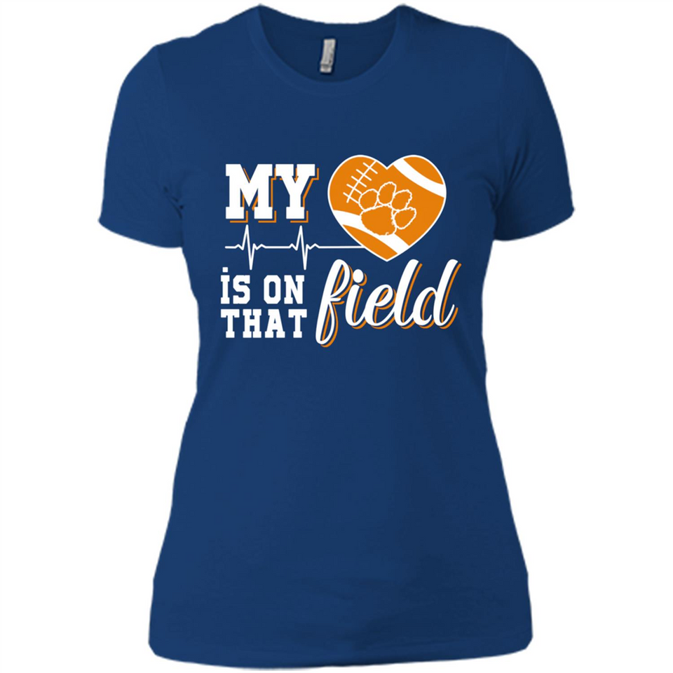 Clemson Tiger Paw Football My Heart is on that Field - Ladies' Boyfriend T-Shirt
