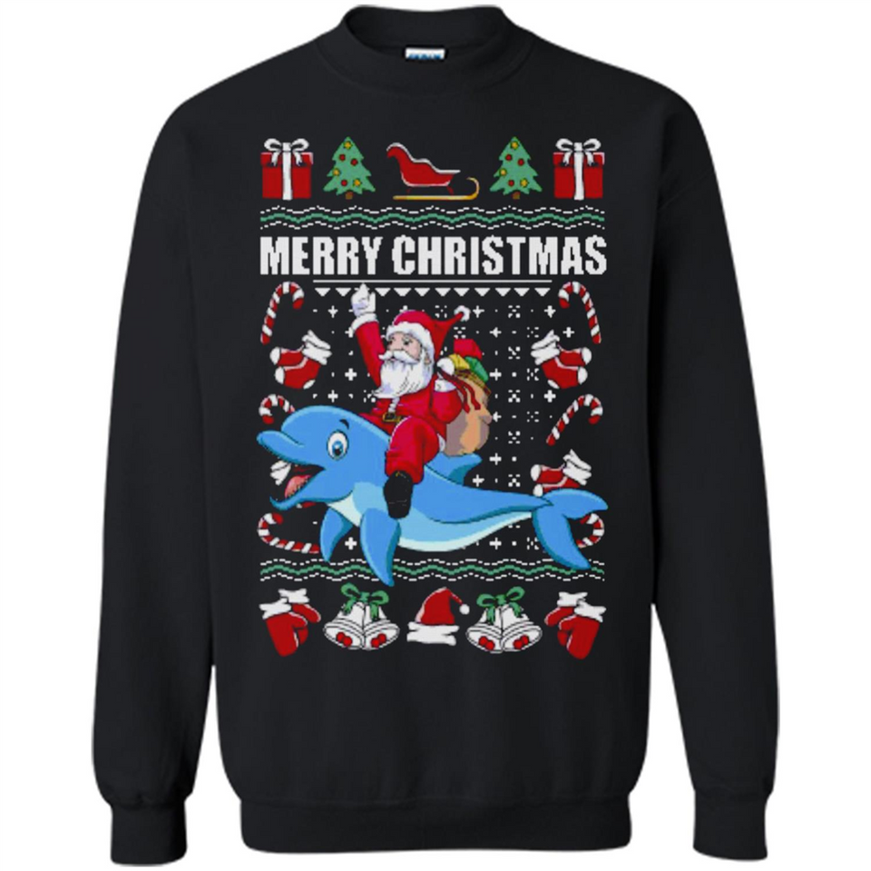 Ugly Christmas Santa Riding Dolphin - Sweatshirt