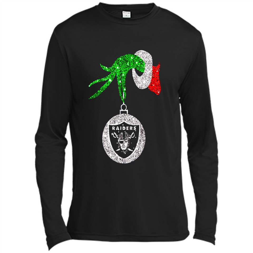 Amazing tee Oakland Raiders Glitter Grinch Monogram Ornament Christmas Gift - Canvas Long Sleeve T-Shirt