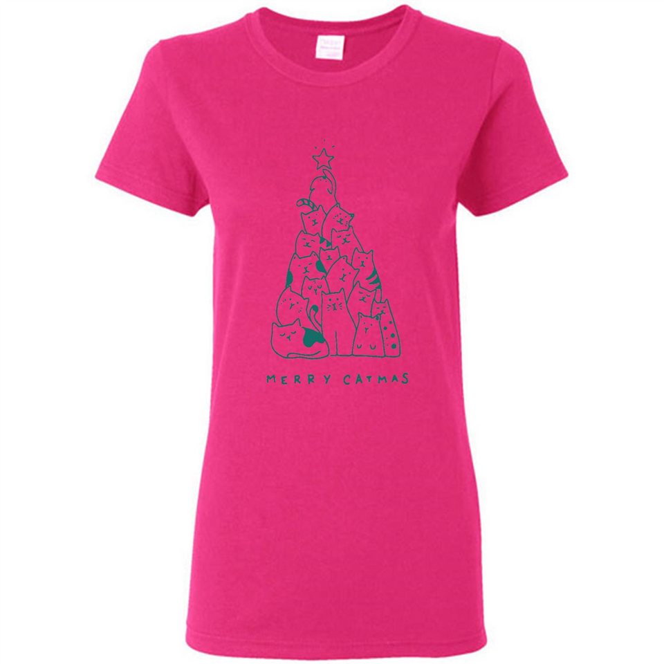 Merry Catmas Funny Cat Christmas Tree Sweatshirt - Ladies Short-Sleeve