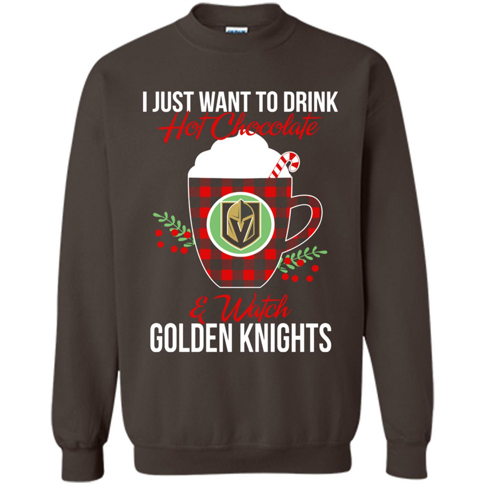 I Just Want To Drink Hot Chocolate & Watch Vegas Golden Knights Ugly Christmas Sweater PINGPONG