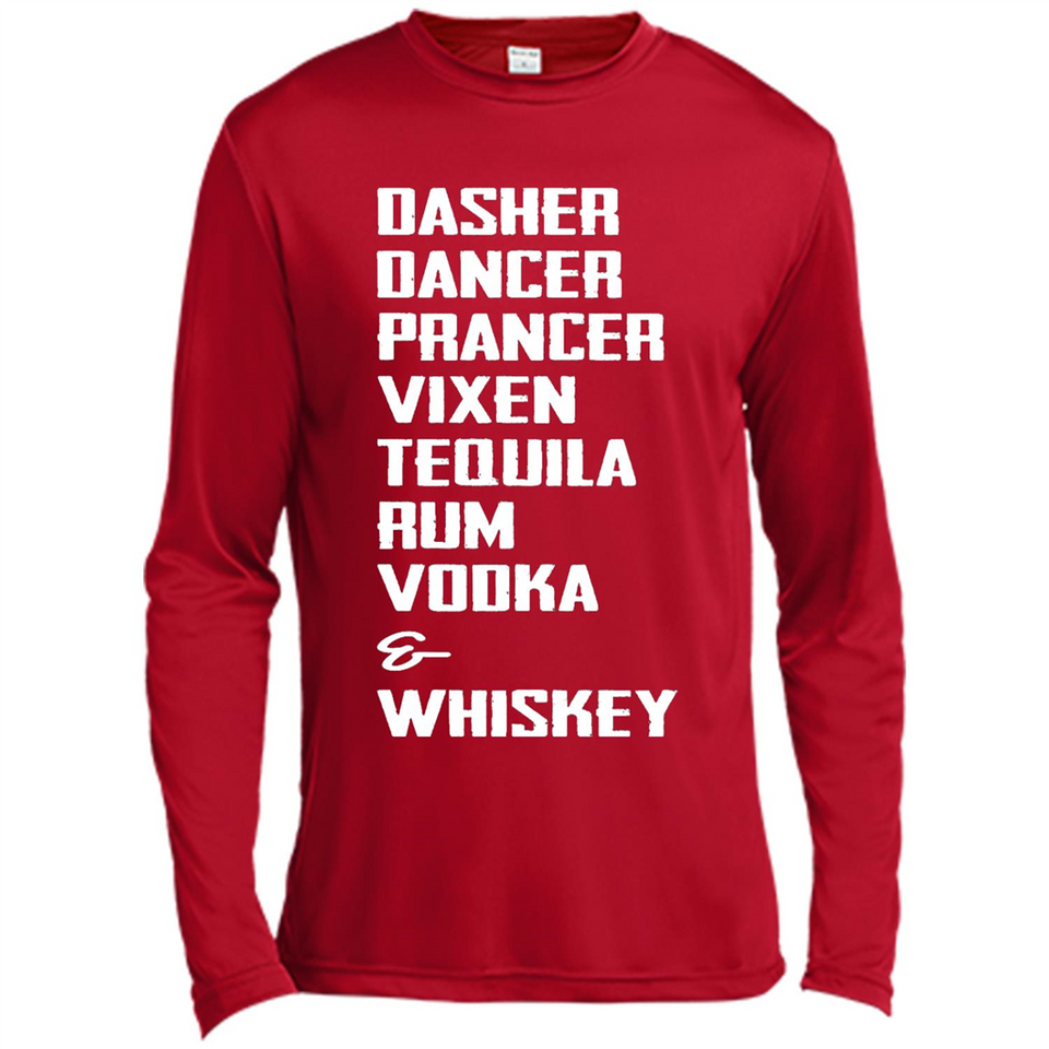 Dasher Dancer Prancer Vixen Tequila Rum Vodka Whiskey Reindeer Christmas T-Shirt - Canvas Long Sleeve T-Shirt