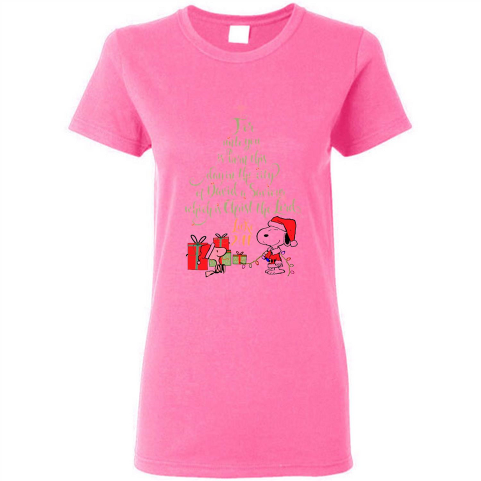Snoopy Merry Christmas with Christmas tree T-Shirt - Ladies Short-Sleeve