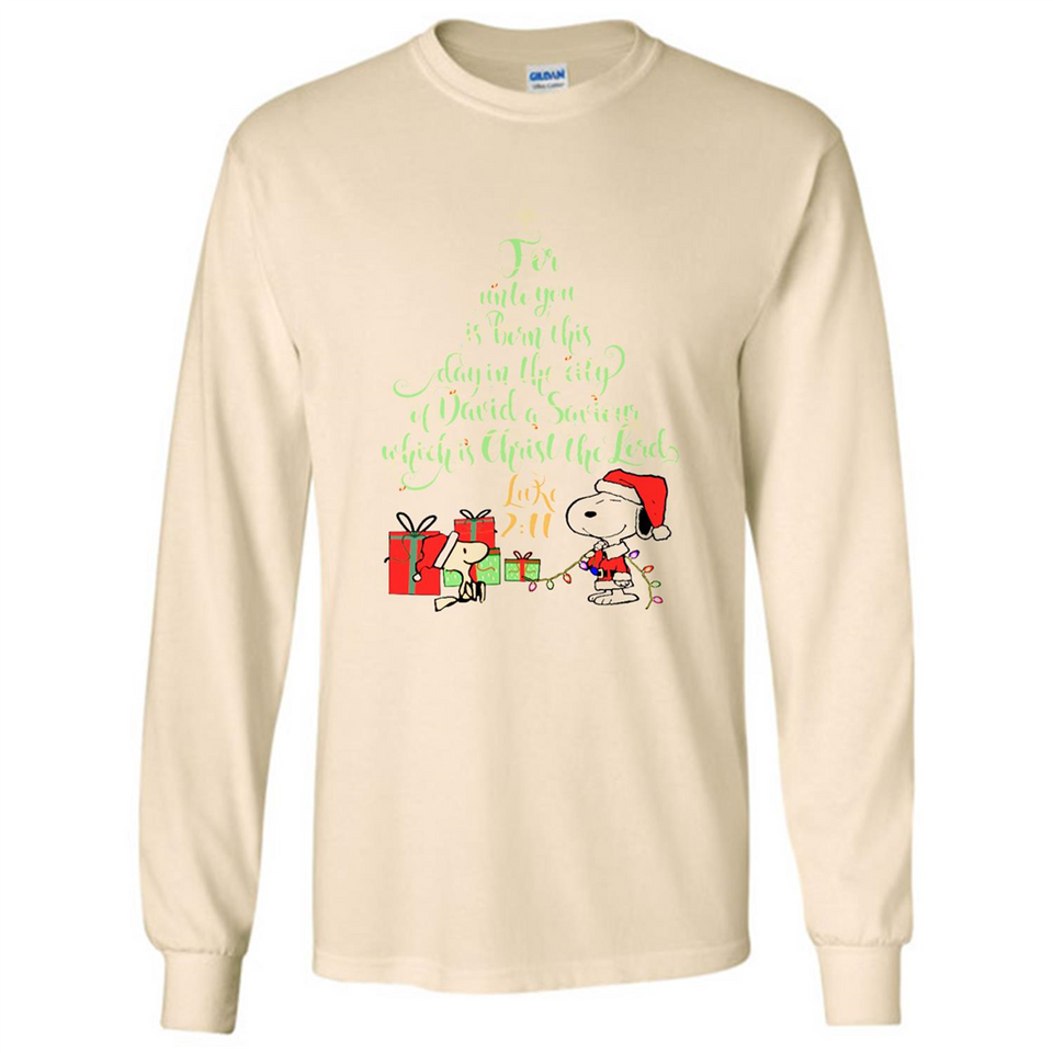 Snoopy Merry Christmas with Christmas tree T-Shirt - Long Sleeve T-Shirt