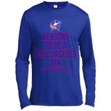 Reasons to be a Columbus Blue Jackets Fan Complete List on Back - Canvas Long Sleeve T-Shirt