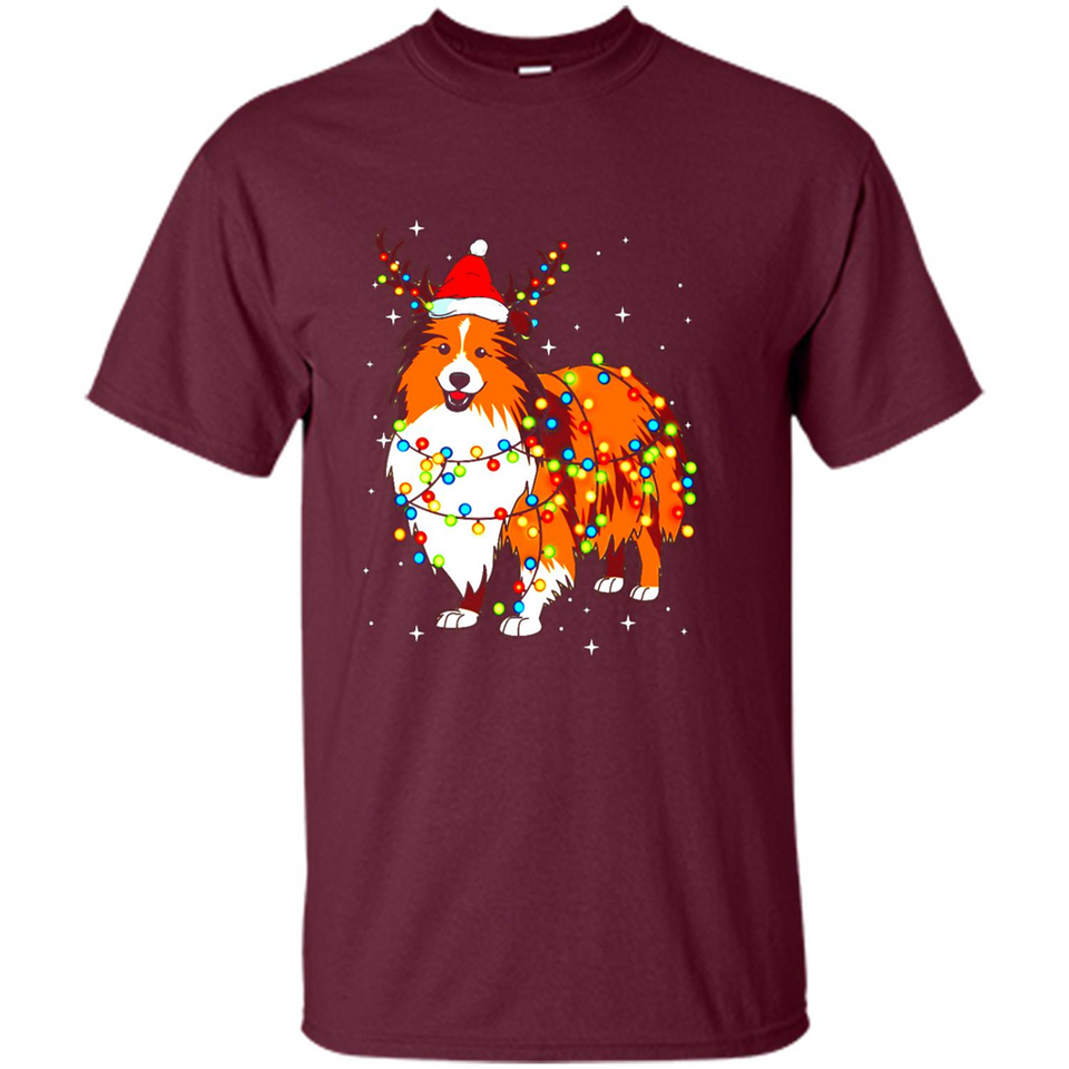 Christmas Lights Shetland Sheepdog Wearing Santa Hat Funny Xmas Mug - Shirt