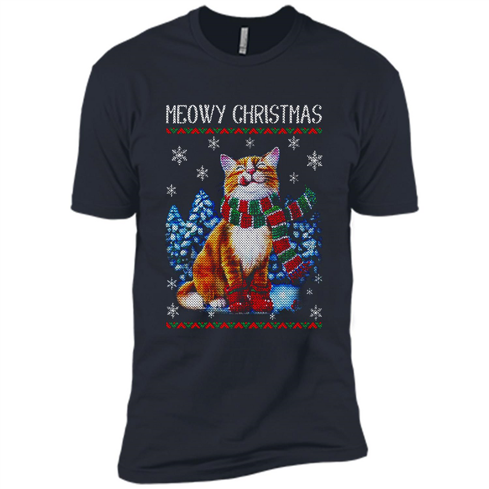 Christmas Ugly Sweater Cat With Christmas Meowy Chritstmas - Premium Short Sleeve T-Shirt