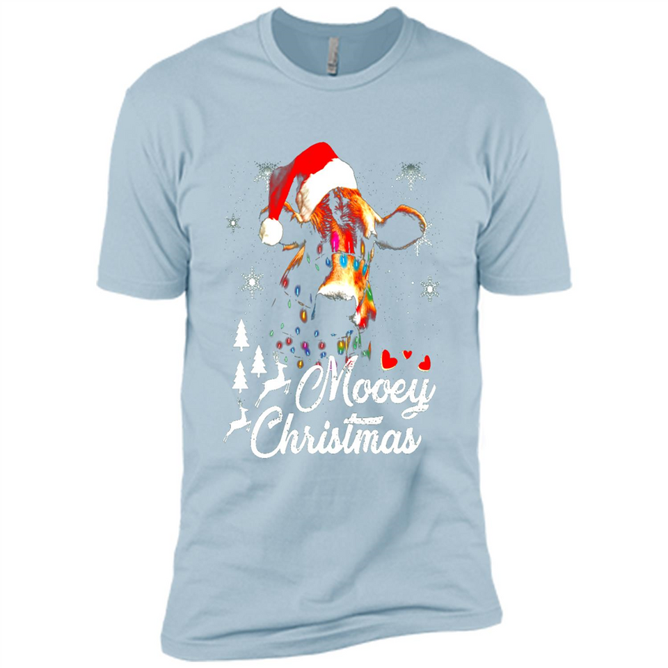 Mooey Christmas Cow Santa Christmas Lover Lights Sweatshirt - Premium Short Sleeve T-Shirt