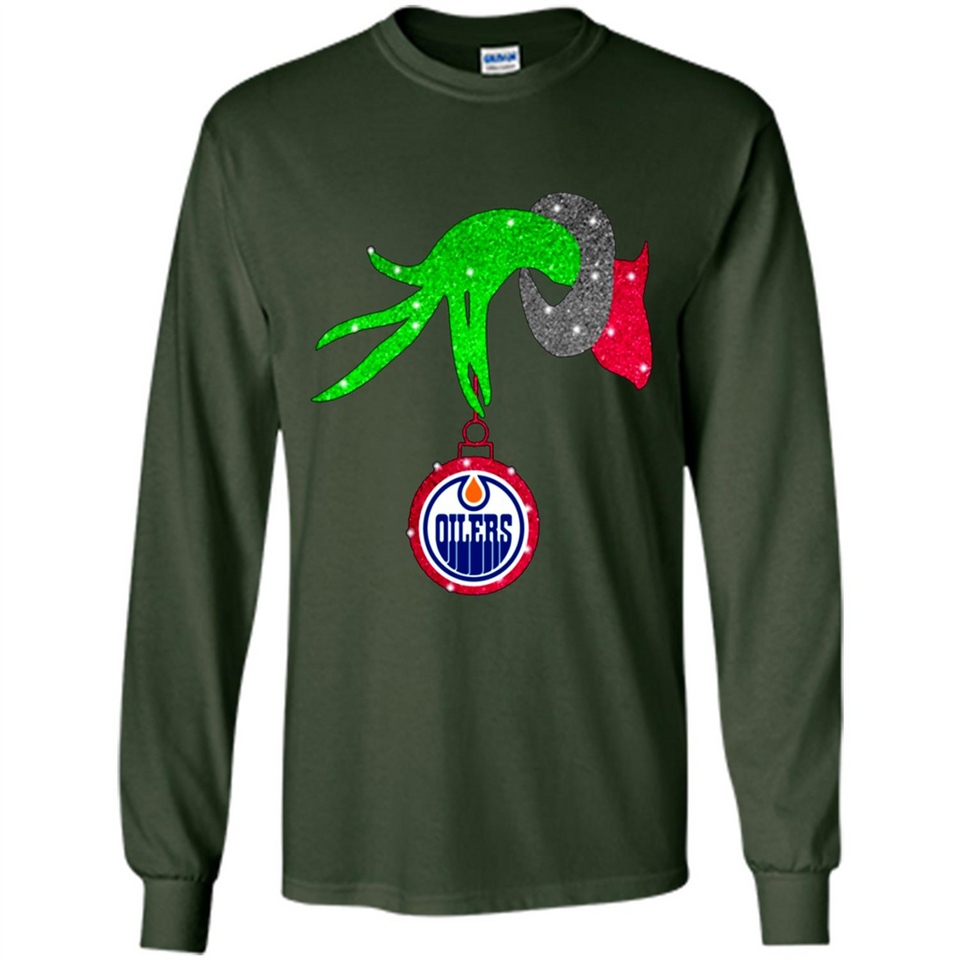GRINCH HAND HOLDING EDMONTON OILERS GLITTER CHRISTMAS PINGPONG