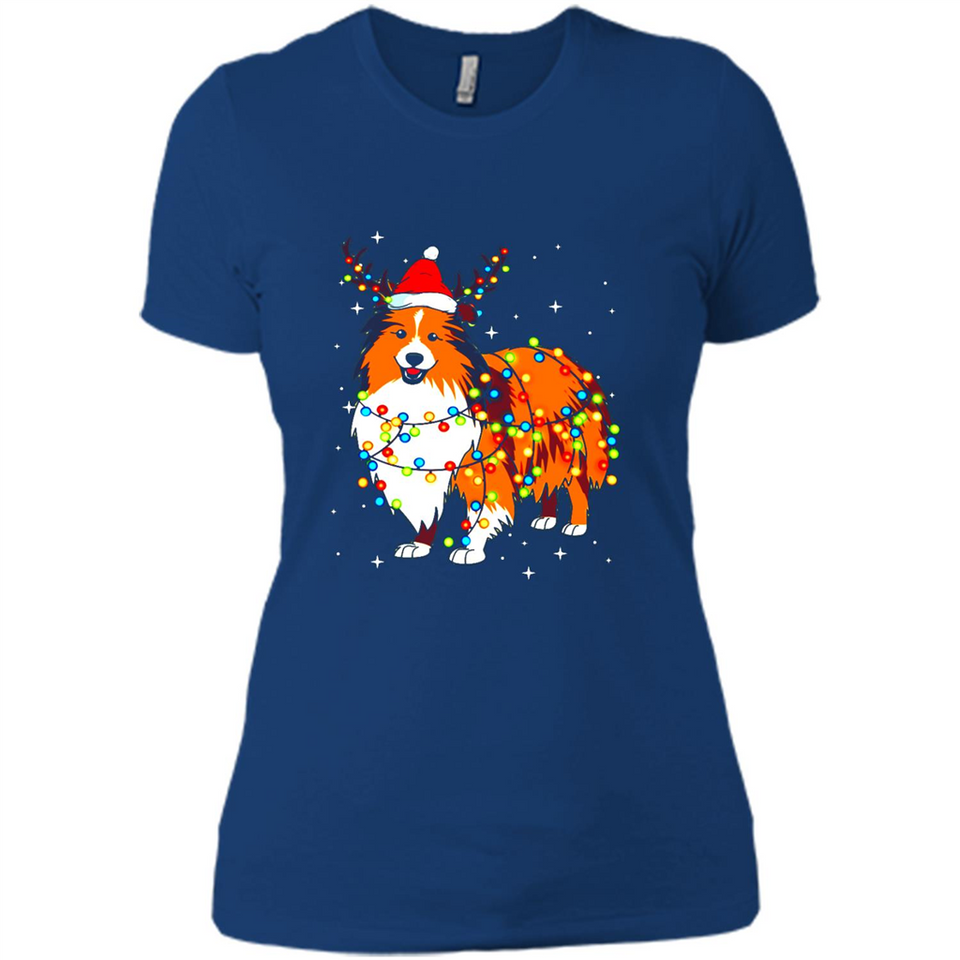 Christmas Lights Shetland Sheepdog Wearing Santa Hat Funny Xmas Mug - Ladies' Boyfriend T-Shirt