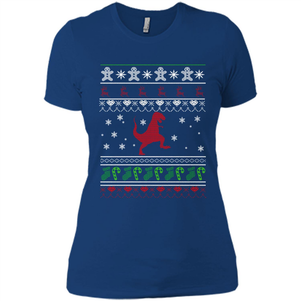 Dinosaur and Santa Ugly Christmas Sweater - Ladies' Boyfriend T-Shirt