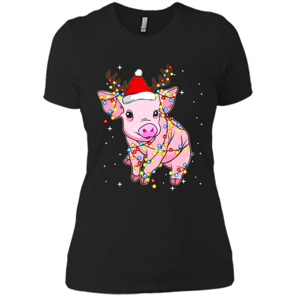 Christmas Lights Pig Wearing Santa Hat Funny Xmas - Ladies' Boyfriend T-Shirt