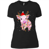 Christmas Lights Pig Wearing Santa Hat Funny Xmas - Ladies' Boyfriend T-Shirt