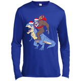 Bigfoot Riding Dinosaurus T-Shirt Funny Bigfoot Santa - Canvas Long Sleeve T-Shirt