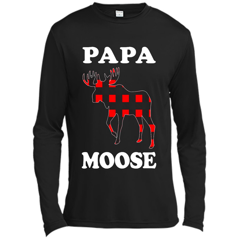 Papa Moose Funny Christmas Plaid Buffalo T-Shirt - Canvas Long Sleeve T-Shirt