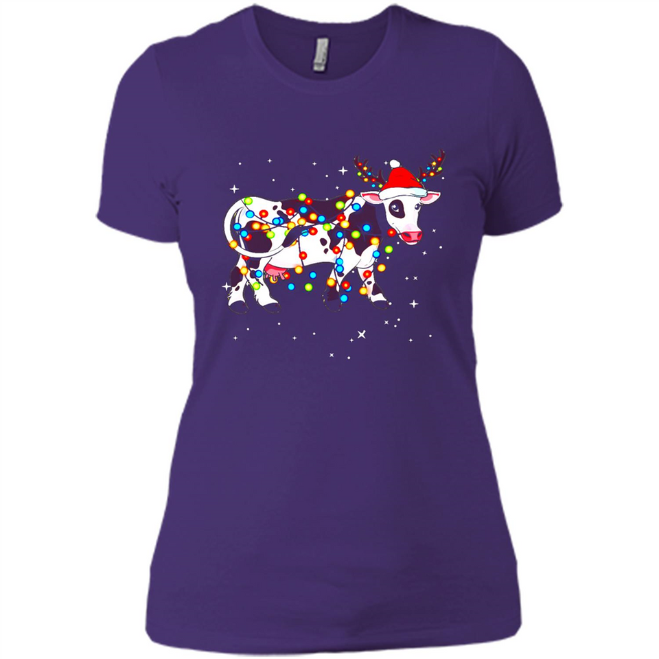 Christmas Lights Cow Wearing Santa Hat Funny Xmas Sweatshirt - Ladies' Boyfriend T-Shirt